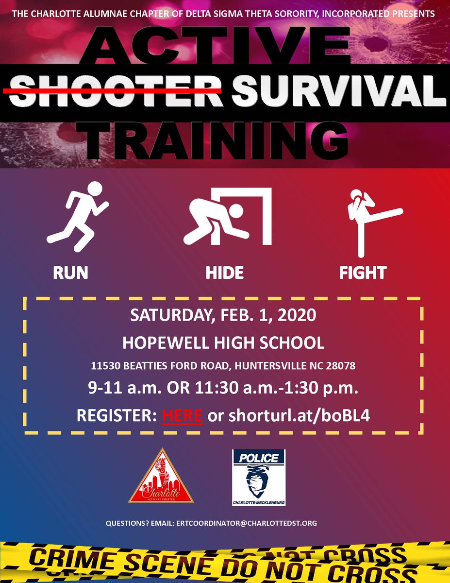 dstcltalumnae's tweet photo. Online registration continues for CAC's upcoming Active Survival Training, in partnership with Charlotte- Mecklenburg Police Department. The training is free and open to the public! Click on flyer for more details.
#CACCares #JoyInOurSisterhood #CACERT https://t.co/Y6IK6IXlc4