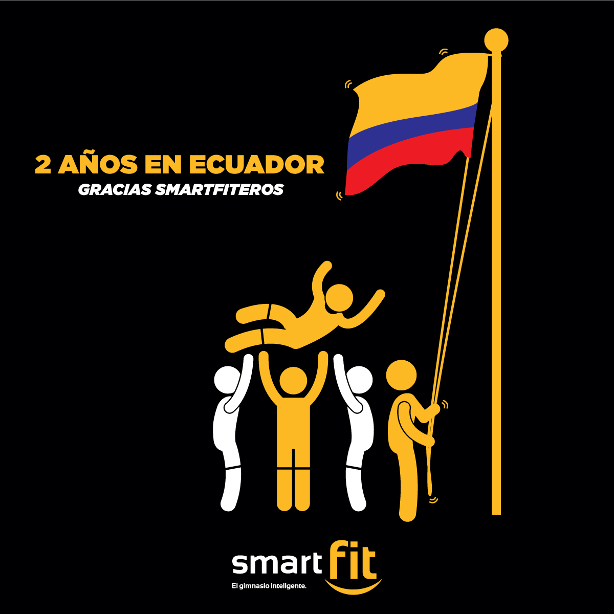 smartfitecuador's tweet photo. ¡𝗖𝗨𝗠𝗣𝗟𝗜𝗠𝗢𝗦 𝗗𝗢𝗦 𝗔𝗡̃𝗢𝗦 𝗘𝗡 𝗘𝗖𝗨𝗔𝗗𝗢𝗥!💛🇪🇨🖤
Gracias a todos lo que hacen esto posible 😍 Esperamos seguir creciendo y brindando nuestros servicios en todo el Ecuador
#SmartFitEc #SmartFit #SmartFitestadecumpleaños https://t.co/2ySFajl7B8