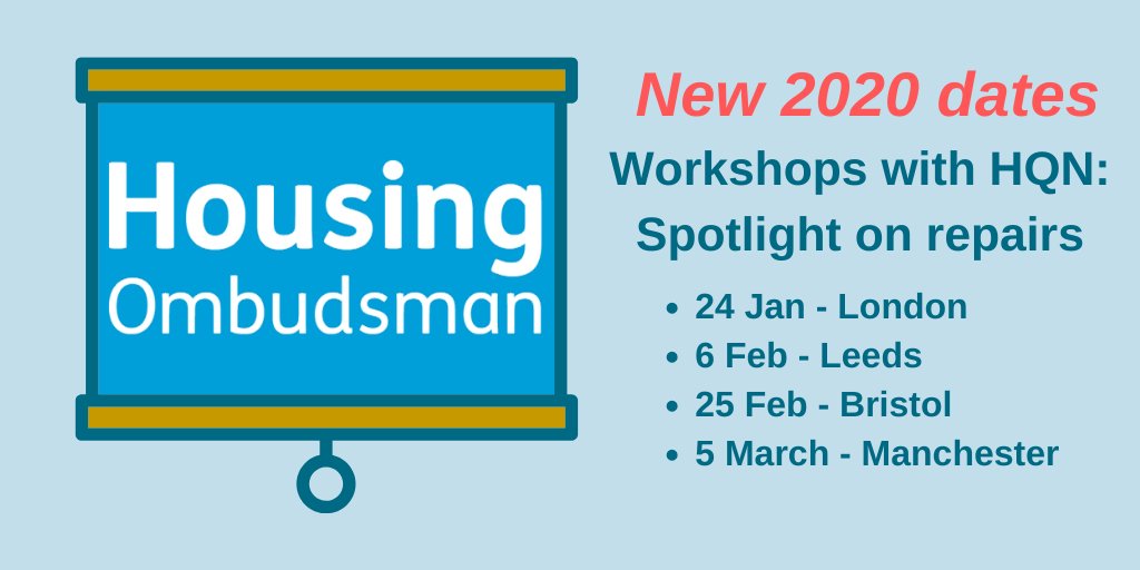 Our 2020 series of workshops in partnership with @hqn_ltd kicks off later this month. Focused on complaints about repairs, they'll help landlords to understand the key causes and prevent common problems ow.ly/buHl50xNRy0