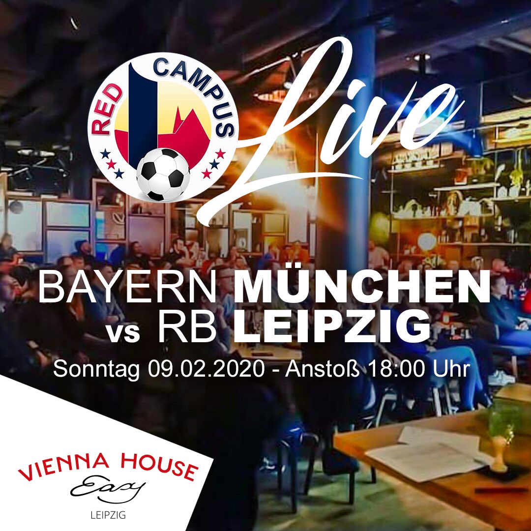 Red_Campus's tweet photo. Ihr fahrt am 09.02. nicht nach München? Dann kommt zu unserem RED CAMPUS Public Viewing im Vienna House Easy in der Goethestraße 11 in Leipzig! 🔴⚪️✨ Der Eintritt ist frei! Wir freuen uns auf Euch! #redcampus #rbl #rbleipzig #fcbrbl #viennahouseeasy #leipzig #rbfans #februar https://t.co/PqwHJlCjEr