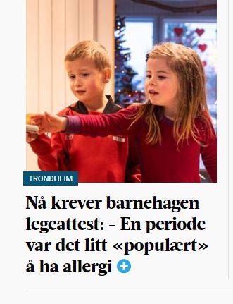 MagnusBarstad's tweet photo. Et tragikomisk bilde på hvor vi er i 2020

Barnehagen kan ikke stole på at du som voksen sier at barnet ditt er allergisk. 
Foreldres behov for at barna deres er "spesielle" er så intenst og ødeleggende.

Populært med matallergi. Foreldre umyndiggjøres. Det er jo helt kokkos😂😂 https://t.co/OIkLqD8cGi