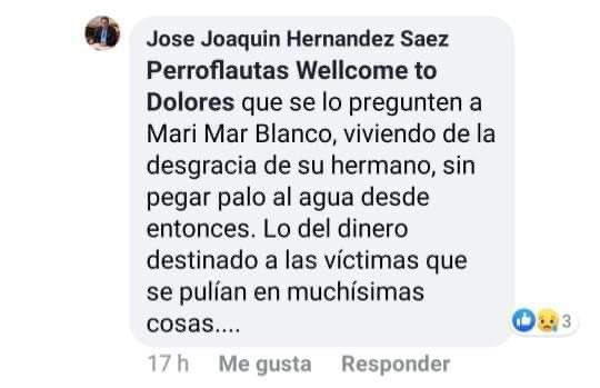 ppcv's tweet photo. Indecente que el alcalde socialista de #Dolores (#Alicante) hable así de una víctima del terrorismo y haga acusaciones de tal calibre con tal de blanquear el acuerdo de @sanchezcastejon con Bildu. Nuestro máximo respeto a @MariMarBlanco_ y la @_AVT_ https://t.co/QJMOAiam46