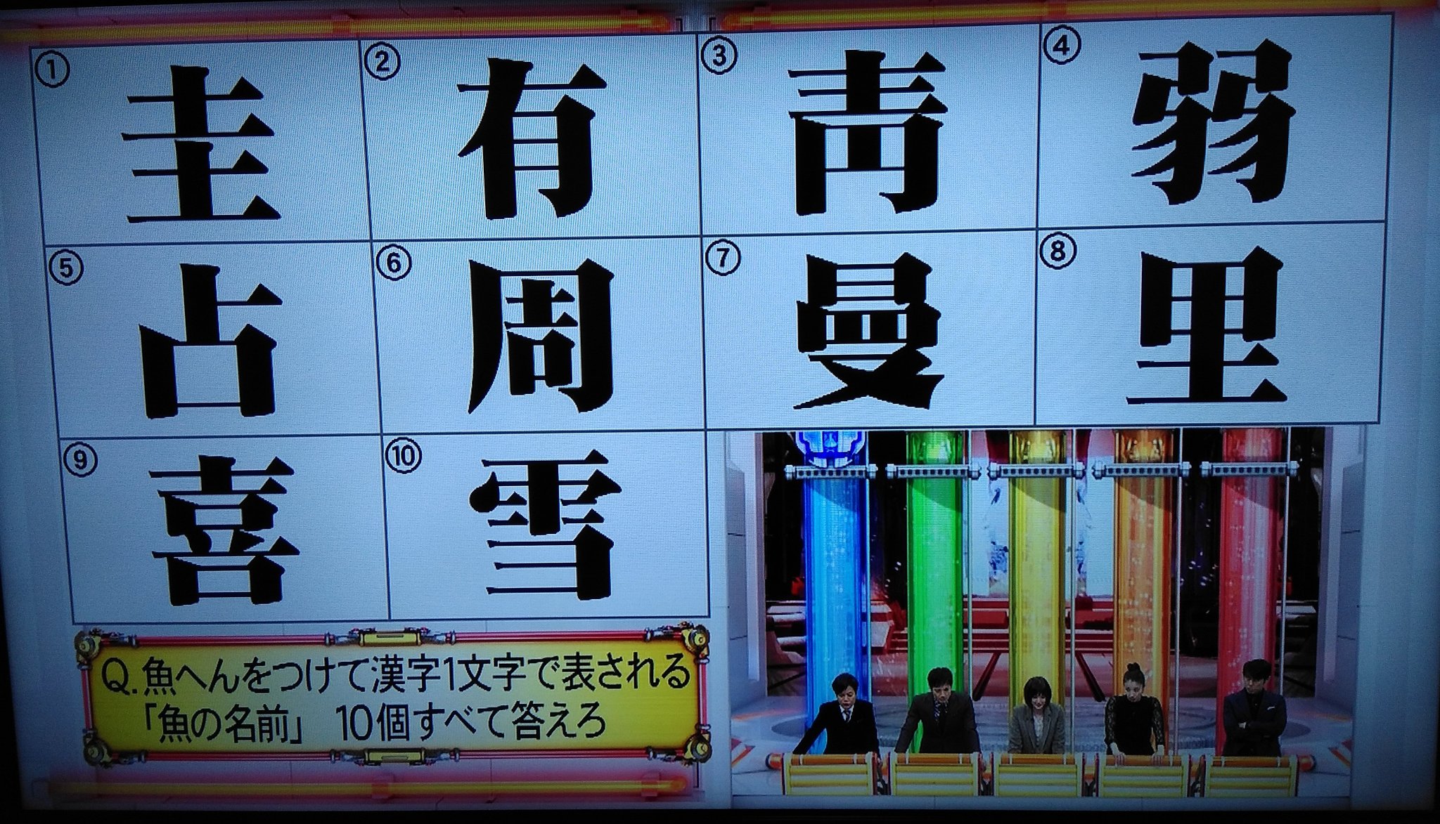 Kj 先ほど出題された魚へんをつける漢字の問題について 13年8月12日放送のハイパーボンバーで出題された時と比べてみる ネプリーグ T Co Ysar18g7ux Twitter