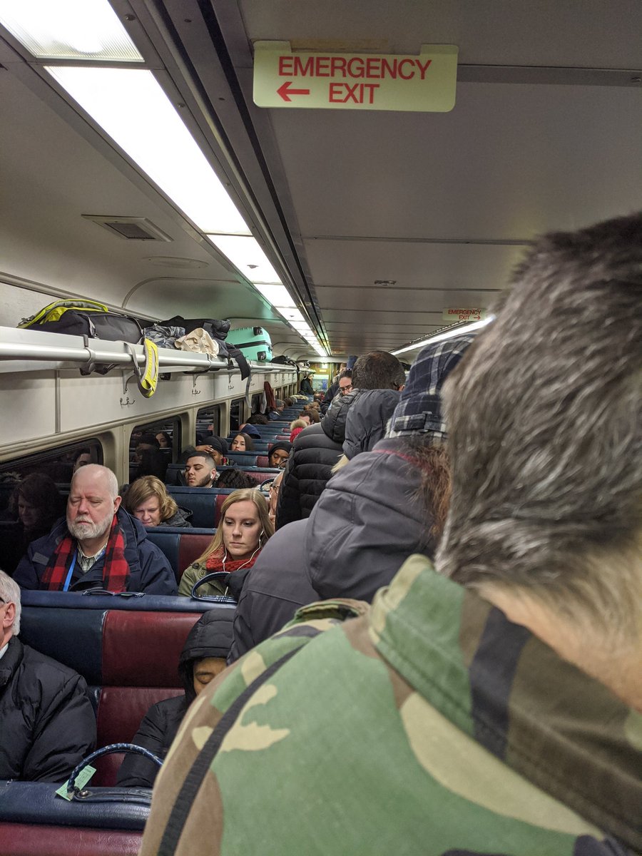 Dmaltz's tweet photo. @MBTA_CR @dchill2016 @mbta_cr wastes our time with Fare is Fare when we're rushing to get on trains only to not bother collecting fares in the morning when you cram us into standing room only trains like this. https://t.co/CBt6PZE672