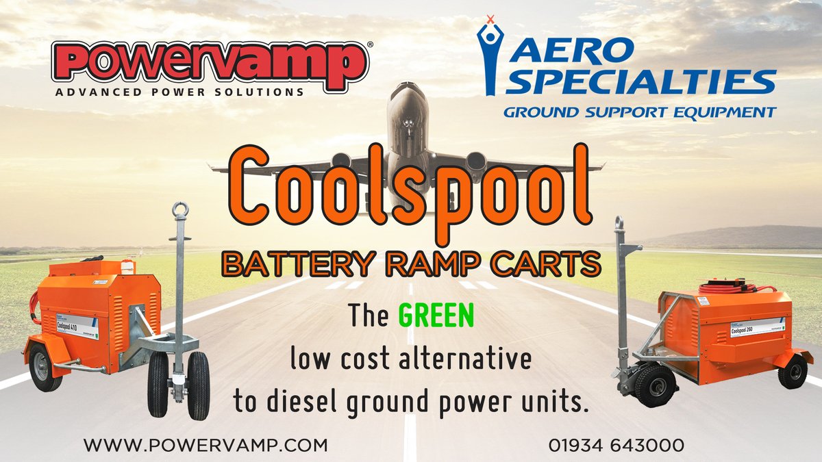 The Coolspool battery ramp cart range has been designed to be a green alternative to noisy diesel ground power units which emit NOx and CO2. 

For more information on how you can reduce your emissions:
powervamp.com/dc-battery-ram…
#advancedpowersolutions #coolspool