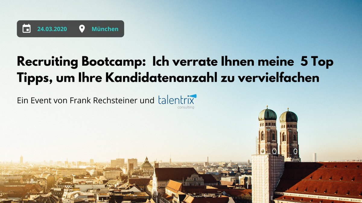 Ihr wollt Euer Recruiting aufs nächste Level bringen und endlich strategisch angehen? Ihr sucht nach alternativen Formaten zu herkömmlichen Trainingsangeboten? 
Dann seid beim Recruiting Bootcamp am 24.03.2020 von uns und <a href="/frechsteiner/">Frank Rechsteiner</a> dabei! bit.ly/2MY76Vd See you!