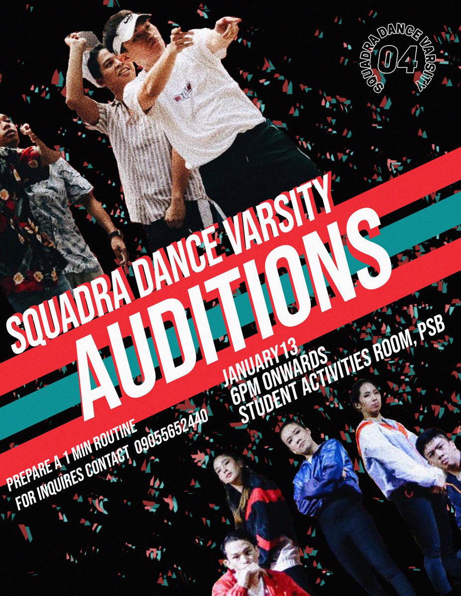 UAPSquadra's tweet photo. Join our growing family! 

Squadra Dance Varsity auditions happening on 
JANUARY 13, 2020! 

Prepare a 1-minute choreography or freestyle and come in comfortable dance attire! Be at the Student Activities Room in the PSB before 6:00pm! 

#OneLove https://t.co/kvxcEhT6o1