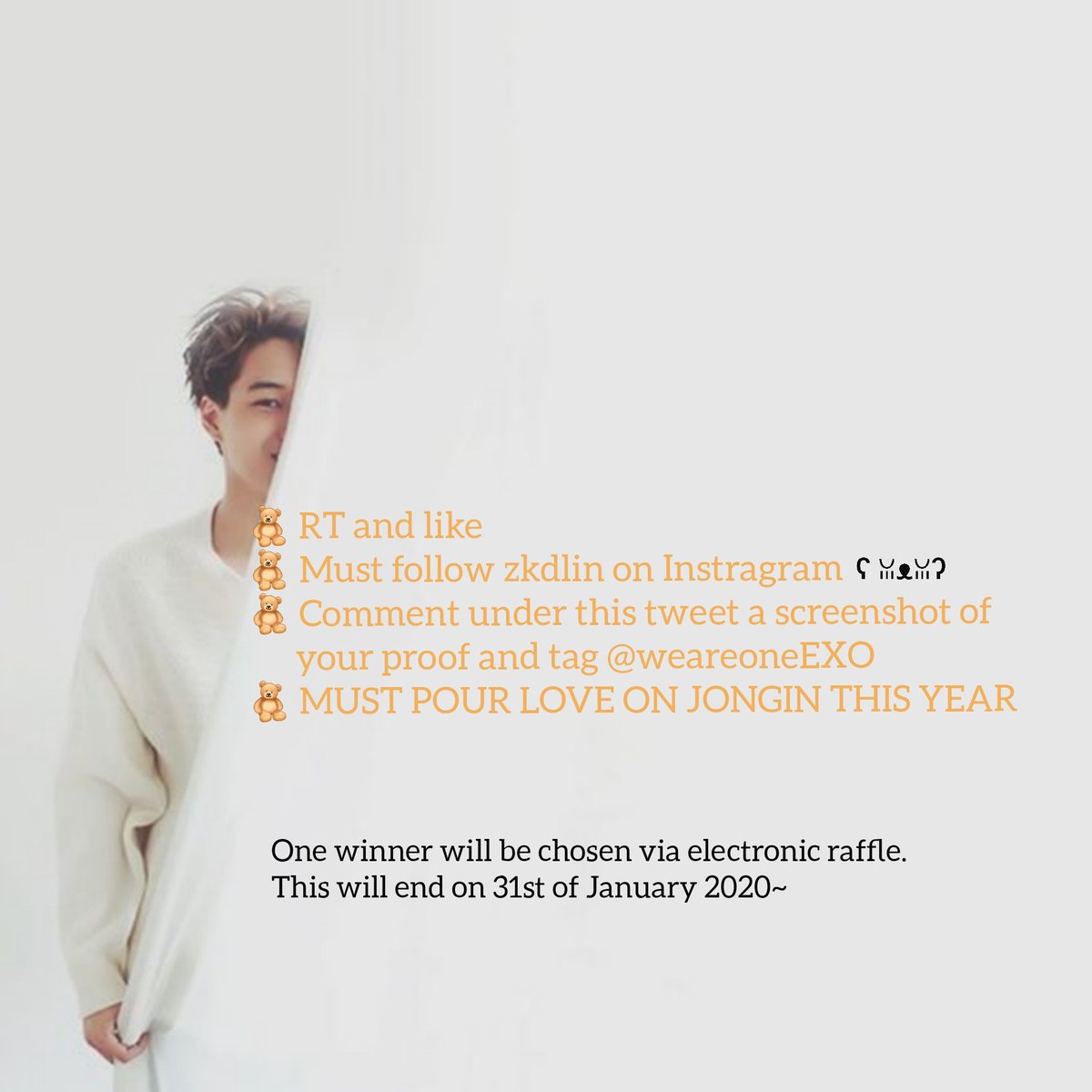 jonginfluenza's tweet photo. 𝐉𝐎𝐍𝐆𝐈𝐍 𝐁𝐄𝐀𝐑𝐃𝐀𝐘 𝐒𝐌𝐀𝐋𝐋 𝐆𝐈𝐕𝐄𝐀𝐖𝐀𝐘! ʕง•ᴥ•ʔง
💛 I will be giving out to 1 PH EXOL a clear jelly wallet, 1 official Kai pc from 2019 SG, 1 Kai official postcard from ElyXiOn, bear mirror, some random stickers and decals
💛 Please read attached rules to join~ https://t.co/tGrRe5XnPD