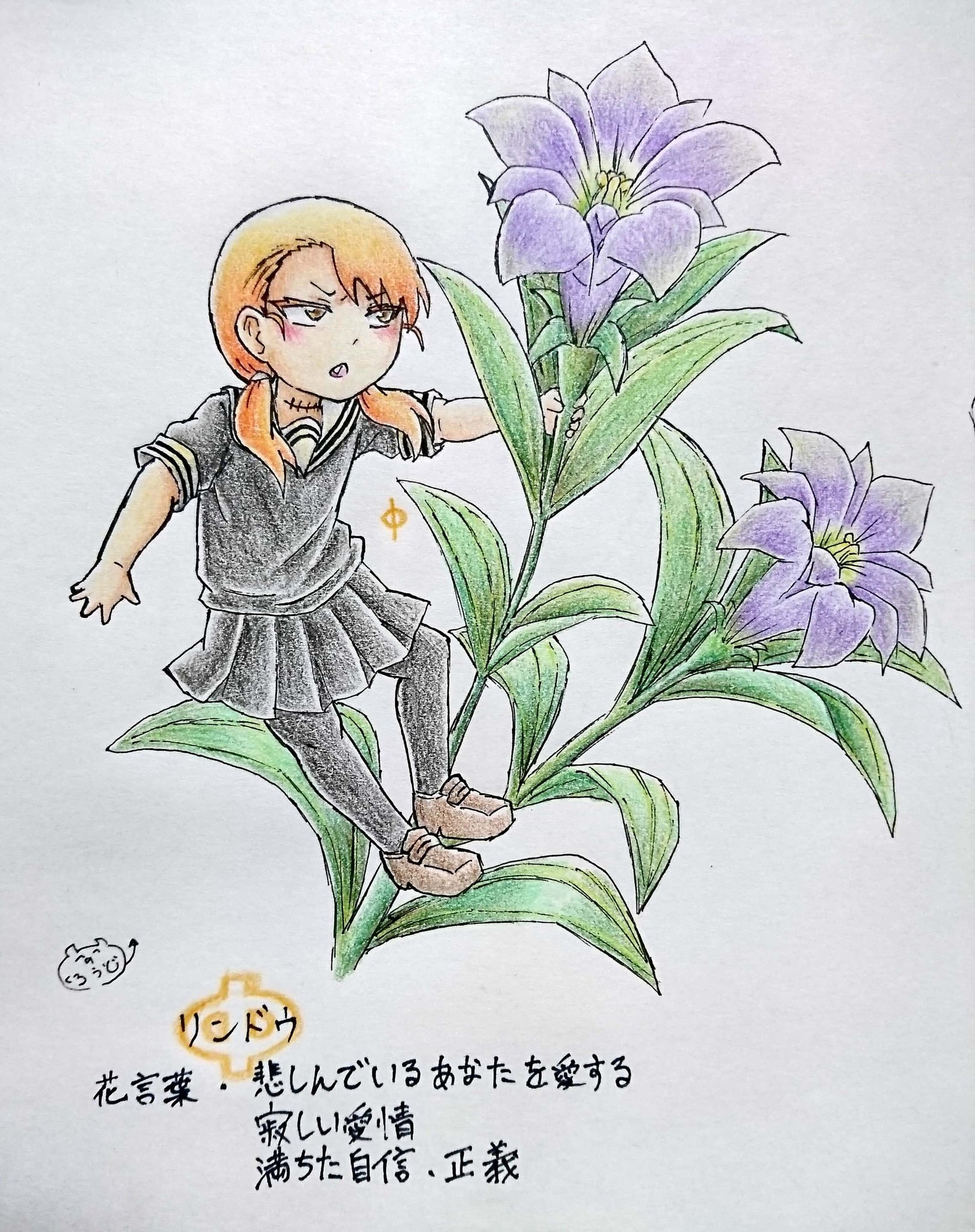 ミラ様の信者no Boothで作品販売中 学生の時 キャラとそのキャラに合いそうな花言葉を持った花を描く という イラストにハマってたのを思い出して久々にやってみた 昔から花本体は興味ないし描くのも得意じゃないけど花言葉を調べるのは好きだった
