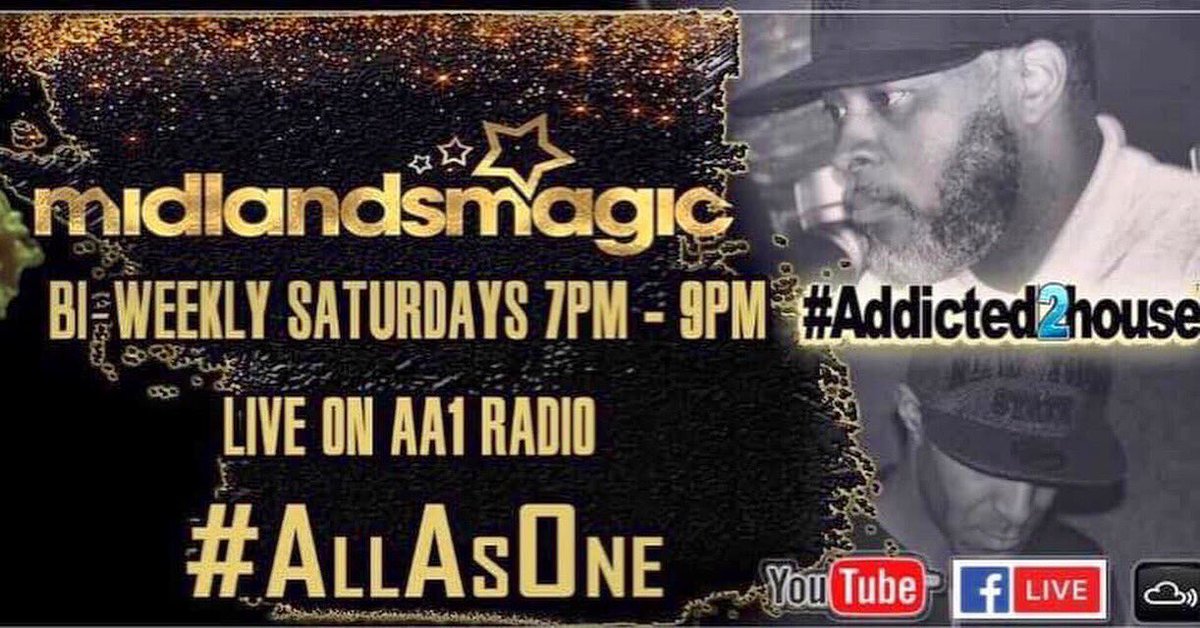 midlandsmagic's tweet image. This Saturday 7-9PM 
We return to @AA1RADIO 
@Midlandsmagic 
Presents 
#thefullhouseshow 

@LMDMUSIC72 &amp;amp; @PREDETAmc 
Playing nothing but the best 
House - Bass &amp;amp; UKG 

Midlandsmagic.com 
Show supported by @addicted2_house