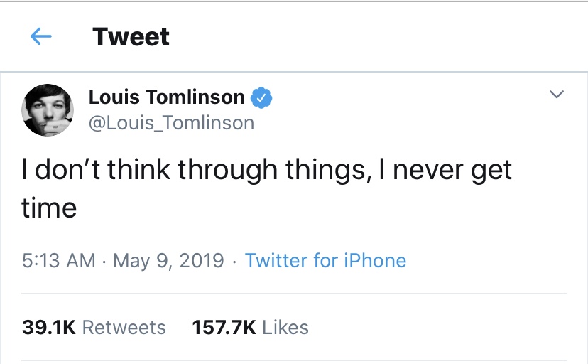 Louis tweeting a lyric.. of a song that starts with “Larry”