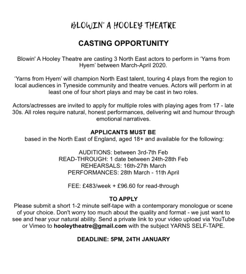 **CASTING** Check out our opportunity for 3 #NorthEast Actors! Please share & RT! #Actors #Actresses #casting #castingcall #theatre #stage #auditions #actorslife #theatreauditions #paid #cast