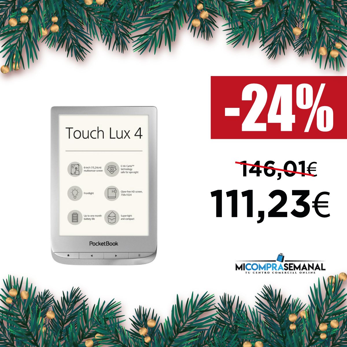 micomprasemanal's tweet photo. ¿Sabes cuál es el regalo perfecto para esa persona a la que tanto quieres que se pasa el día leyendo todo lo que cae en sus manos? 📖 El Pocketbook Touch Lux 4 le permitirá llevar un montón de libros gracias a sus 8GB de memoria 😍 

https://t.co/pB9DhflGZK https://t.co/4dSeCUaxh9