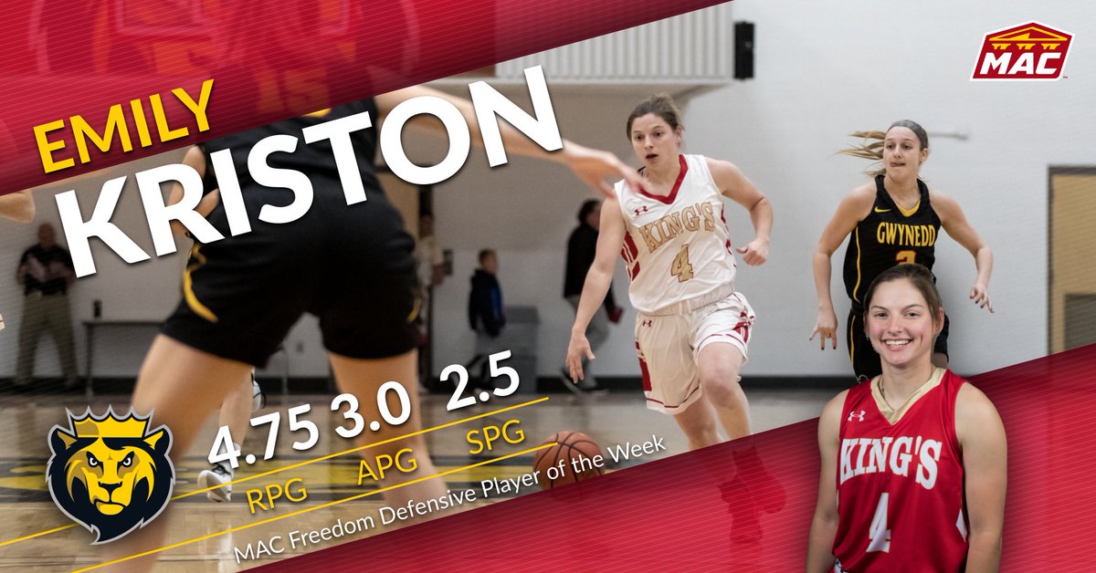 KingsMonarchs's tweet photo. WBB | THIS JUST IN! For her play over the holiday break, sophomore Emily Kriston of @Monarchs_KCWB takes home the MAC Freedom Defensive Player of the Week as announced this morning #MonarchNation #EarnTheCrown https://t.co/ZEW5WSvva7