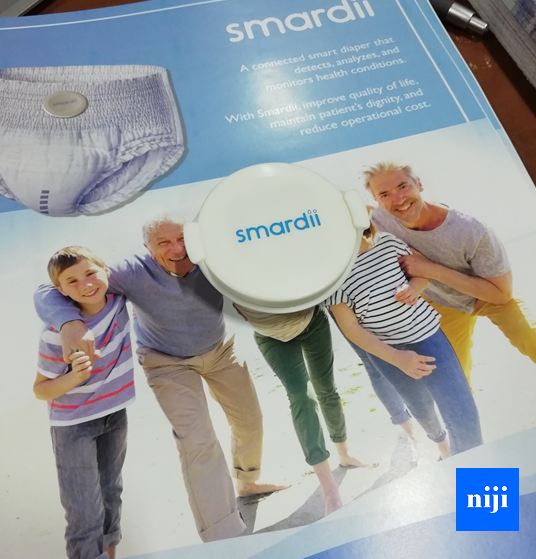 #CES2020byNiji L'américain Smardii <a href="/SmardiiTech/">Smardii</a> avec sa couche connectée pour personnes incontinentes notifie le personnel soignant pour optimiser les plans de charge et analyse l'urine pour établir des bilans de santé réguliers #CESUnveiled #CES2020 #SilverEconomy #HealthTech