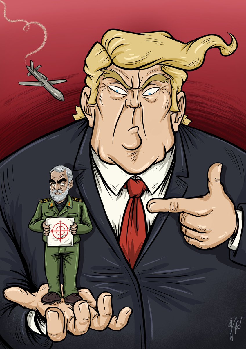 yas_caricature's tweet photo. #iran #irak #Trump #qassemsoleimani #qassem #cartoon #caricature #souleimani ##Quasim #usa #war #teheran #peace #drone  #tension #assassin “Celui qui soutient sa folie par le meurtre, est un fanatique.” Voltaire https://t.co/QXlNQ9QZAj