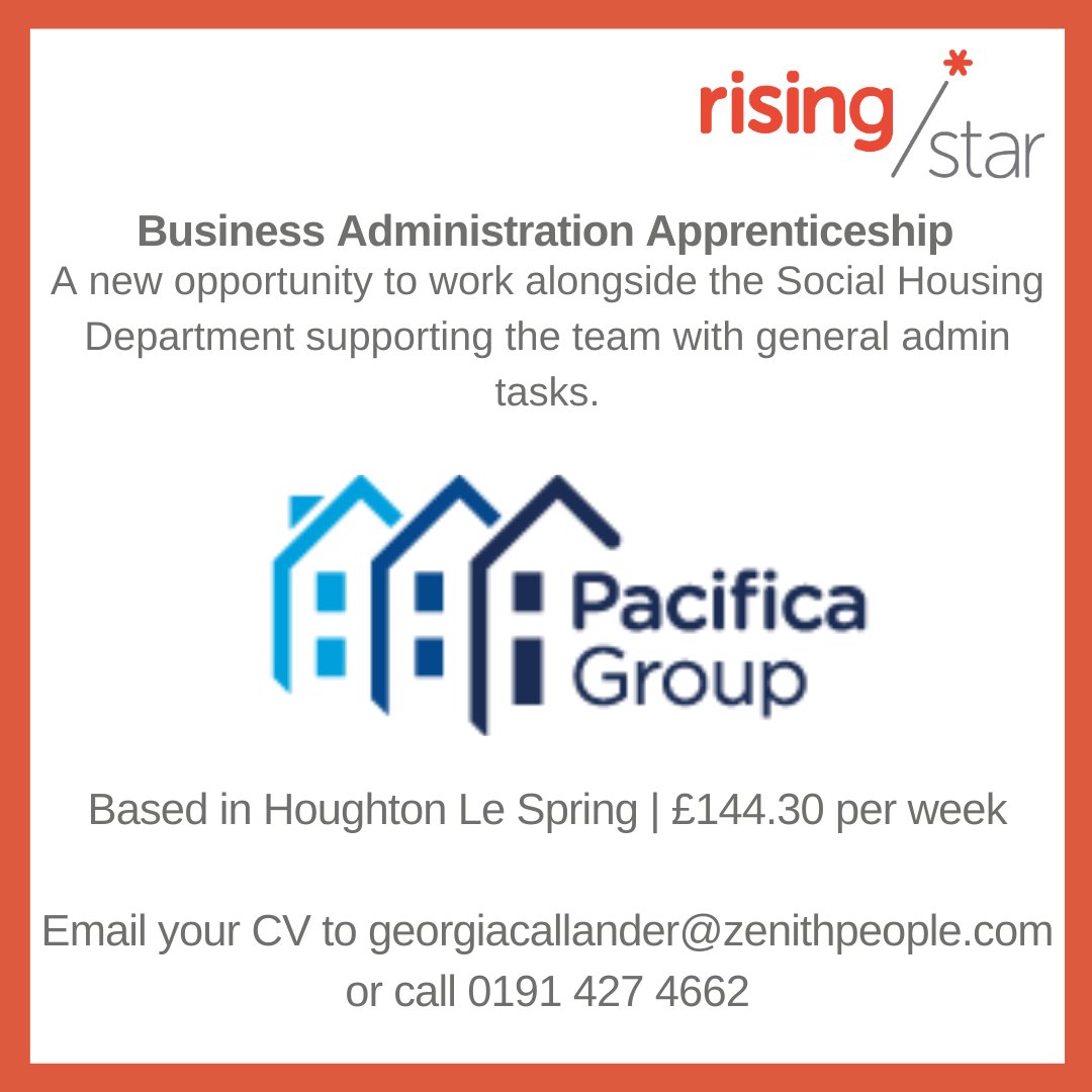 Pacifica are looking for a Business Administration Apprentice to join their team.

Get in touch by emailing your CV to georgiacallander@zenithpeople.com 

#apprenticeship #apprentice #career #businessadmin #qualifications