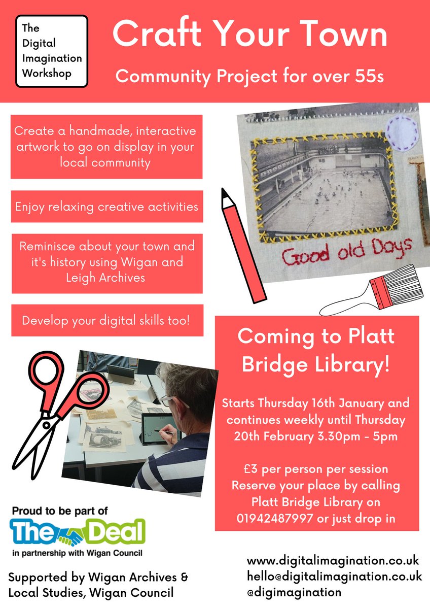 There are new #craftyourtown projects beginning at Platt Bridge and Aspull Libraries this month! Please share with anyone who may be interested in improving their digital skills through creativity and crafts 😊