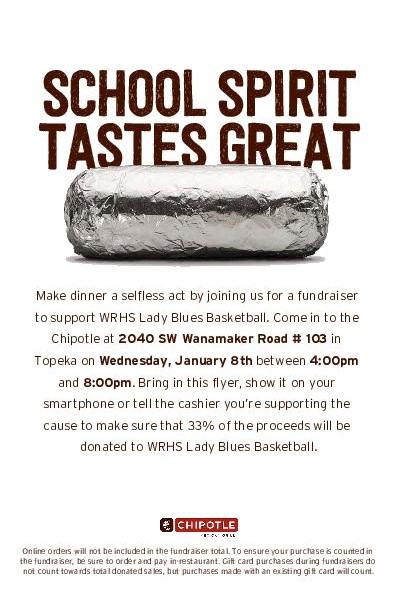 Chipotle this Wednesday! Help support the Lady Blues!
