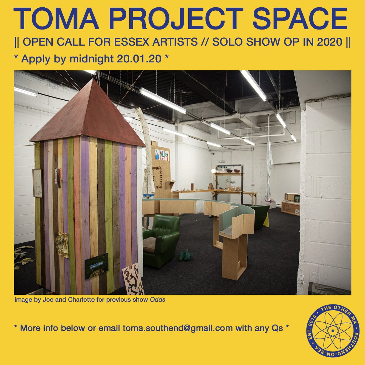 Our lovely friends at <a href="/theotherma_TOMA/">TOMA</a>  have an AWESOME opportunity for TWO emerging #Essex #artists to exhibit in the TOMA Project Space. Exhibiting artists will receive a small artist fee and materials budget. WINNER! For more info click here 👉toma-art.com/toma-project-s…