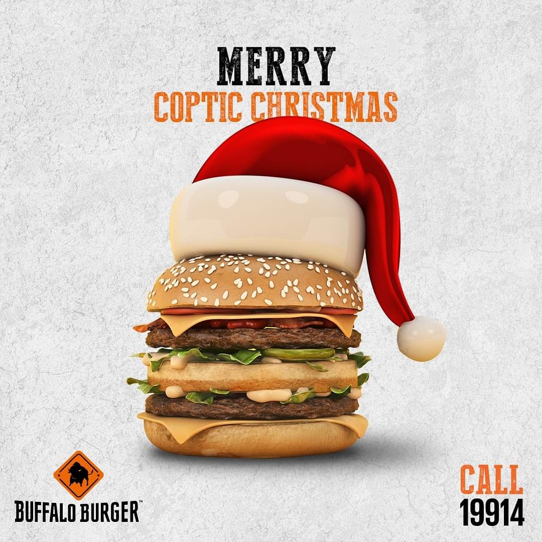 Buffalo_Burger's tweet photo. Buffalo Burger wishes you a Merry Christmas! 🎄
بافالو برجر بيتمنالكم عام ميلادى سعيد 😊

#Coptic_Christmas #Buffalo_Addicts #The_Real_Thing #Buffalo_Burger https://t.co/7bcJXywZyM