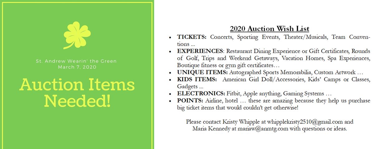 StAndrewChicago's tweet image. Welcome back from Christmas break! Help us get back into the swing of things by donating items for our annual auction. Tickets, experience,s unique items, points, etc are all great ideas. Contact whipplekristy2510@gmail.com or mariaw@anmtg.com  #LetsThrowAParty!