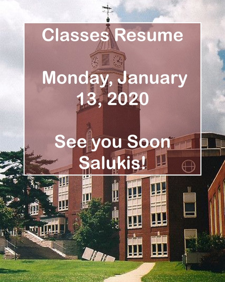 SIU_CoBA's tweet photo. We miss you Salukis! Classes will resume Monday Jan. 13, see you soon! #siuc #read4business https://t.co/X07kVsAT0o