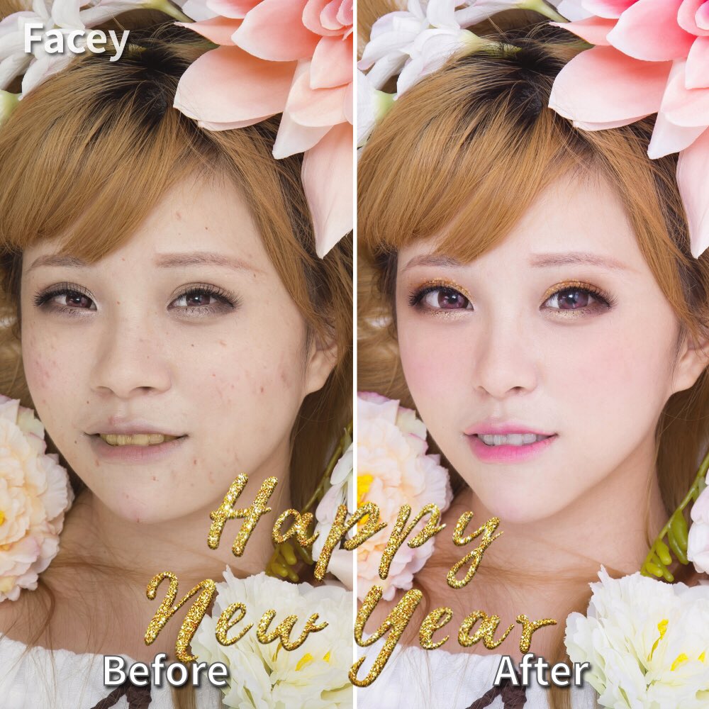 FaceyJapan's tweet photo. 2020年　Happy New Year 🎉

みんながFaceyのメイクで楽しい毎日を送れますように、新たなメイクも続々追加中💓

本年もメイク加工アプリ Faceyをよろしくお願いいたします💄

App store：https://t.co/zruEjqjtjj   
#メイク　#コスメ  #写真加工  #セルフィー  #エフェクト #2020年にやりたいこと https://t.co/qYNo8mM1oW