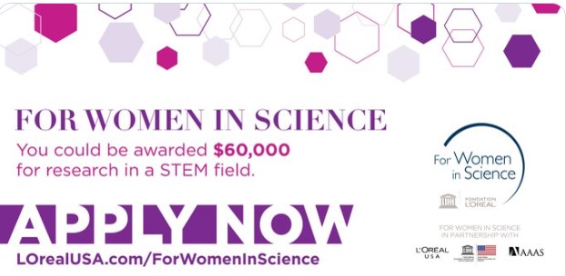 Apply today for the @Loreal For Women in Science Fellowship Program - awarded to 5 women postdoctoral scientists with grants of $60,000 USD to advance their research and serve as role models for future #WomenInStem. #UpcomingDeadline of 31 January - ow.ly/Jlg750xO1JO