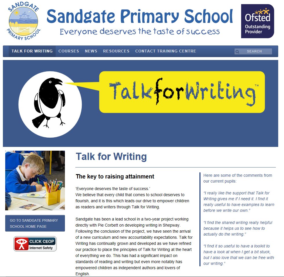We are re-scheduling our <a href="/Talk4Writing/">Talk for Writing</a> in the Early Years Taster Morning for 24th March 2020. Get in touch via our training website to book: sandgateprimaryschool.co.uk/tfw/