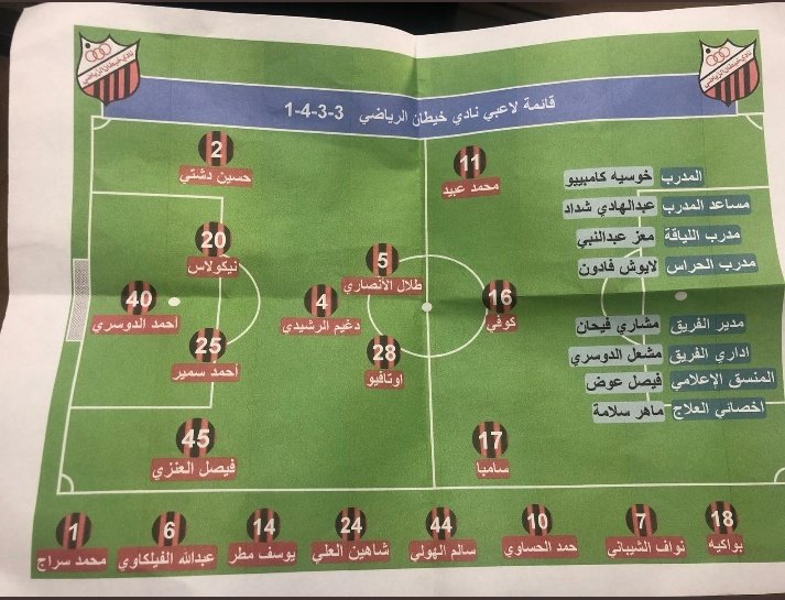 cv99911's tweet photo. تشكيلة 
خيطان VS النصر 
بطولة كاس ولي العهد لتحديد المركز الثالث 
يارب توفيقك 😍☝️ https://t.co/f5U1oBdjpf
