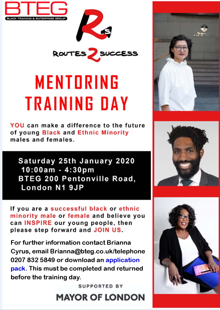 You can make a difference to the future of black, Asian and ethnic minority males and females - Mentoring Training Day | Black Training and Enterprise Group buff.ly/2QuVf2Z