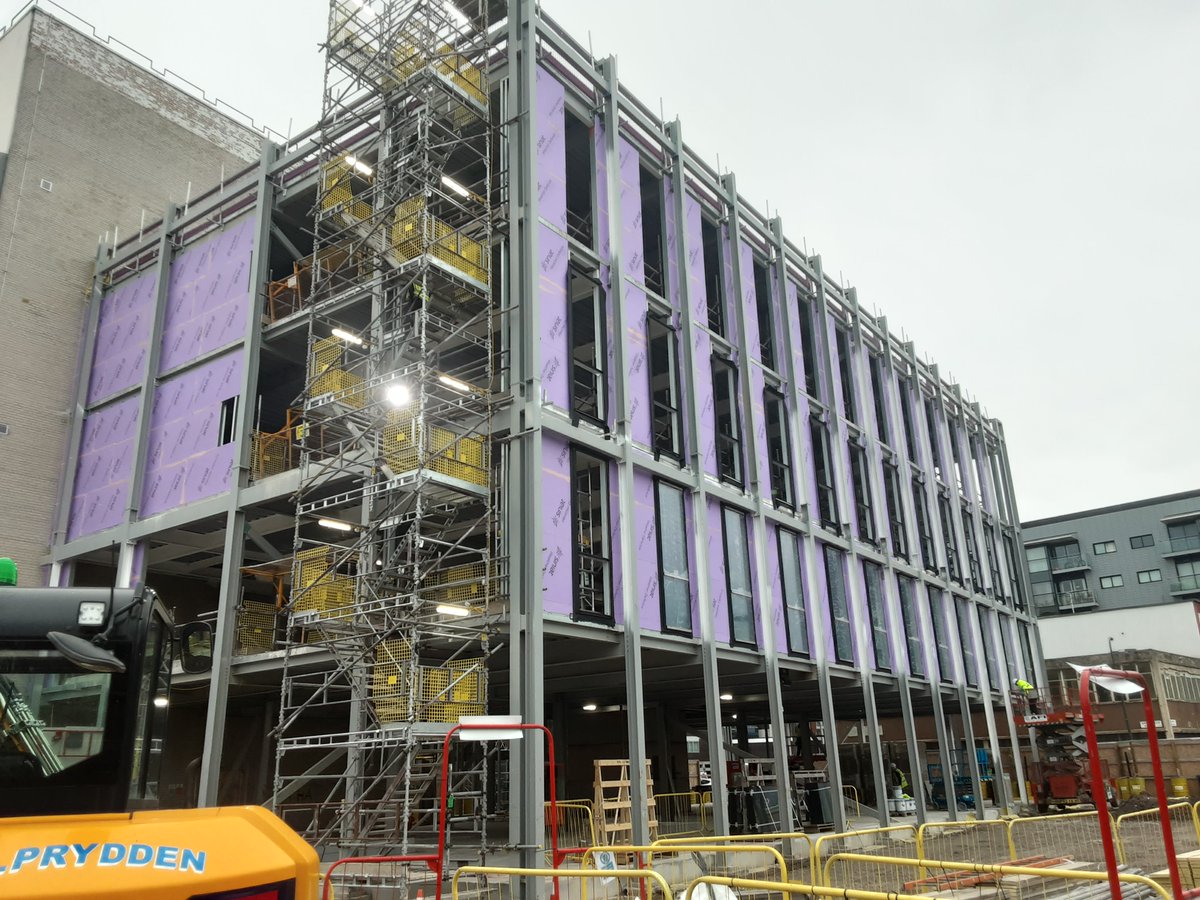 Progress to the Tithebarn building at Liverpool John Moores University.  External weather defence boards being installed.