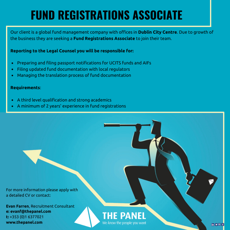 ThePanelDublin's tweet photo. Kicking off the new year with this Fund Registrations Associate role! Great opportunity to join global fund manager based in Dublin City Centre. To find out more contact Evan on evanf@thepanel.com today. #jobfairy #fundregistration #fundmanagement https://t.co/uOXNAVhdQp