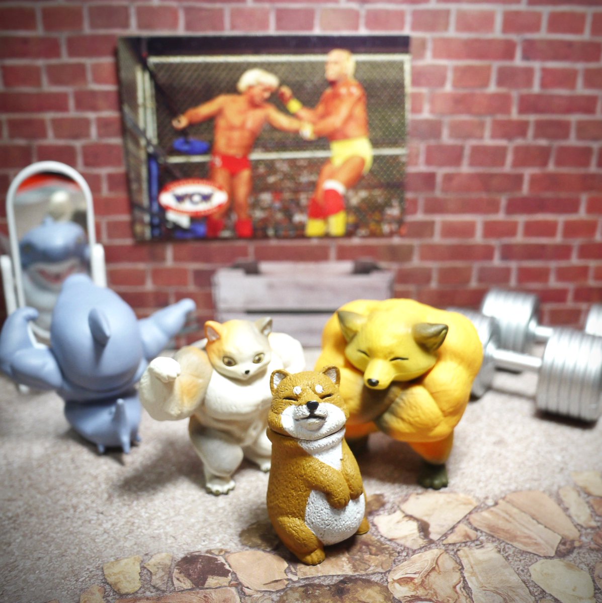 Lefty No Twitter 夜のフィギュア撮影会 1 6お題 始 中年太り解消のためにジム通いを始めた犬君 周りが筋トレガチ勢でちょっと困惑中 ガチャガチャ カプセルトイ マッチョアニマル かがみをのぞいて やせたいなかま