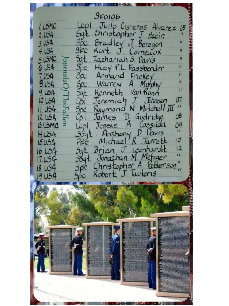 Patriots our Fallen Warriors KIA for Jan 6th. May they Rest in Peace with God's loving embrace.
#SemperFidelis  
#ECasas
#V3P58
#JOTF2472
#NeverForgotten6994
#JournalsOfTheFallen
 @onefamilybrew  @Stooge_3 @Gruntstyle @OUTLIER122
@EchoinRamadi  @AngelWarrior321 @THEANTHEMGIRL