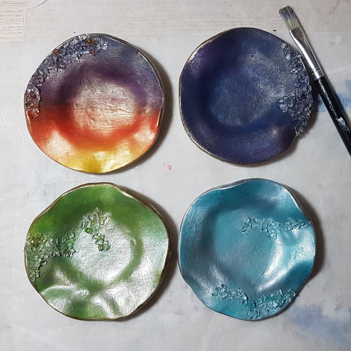 Which is your favorite colour? Sunset Rainbow, Blue Purple, Teal or Chartreuse? #ringdish #keepsakedish #polymerclay