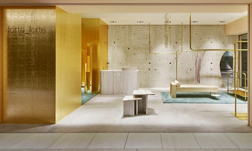 24ct Gold Leaf Boutique 

Boutique in Tokyo gilded with 24ct Gold leaf applying it to the cash desk, a table, and on the backdrop wall. the boutique is also dotted with pieces of polished brass and coloured mosaic glass. 24ct Gold Leaf is available now on our website.