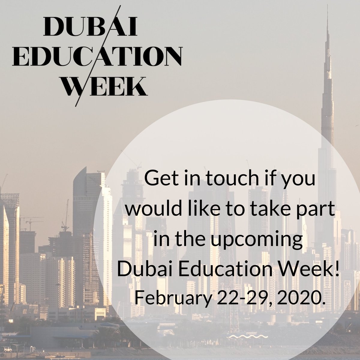 Feb 22-29, 2020 will mark the 1st annual Dubai Education Week.
Get involved at dubaieducationweek.com !
#DXBEduWeek #middleeastmaths2020 #FinnishEduExpo2020 #Collabuae #EduTwitter #EduTwitterUAE #TeachUAEChat #EdChatMENA #gessdubai2020 <a href="/teachmiddleeast/">Teach Middle East Magazine</a> <a href="/EduHouseFinland/">Education House Finland</a>
