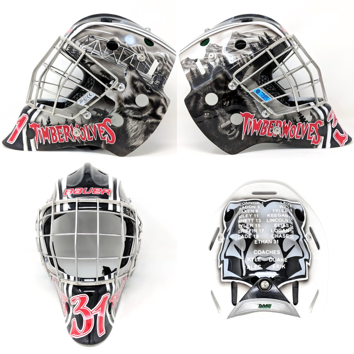 JCurleArt's tweet photo. #goaliemask #hockey #goalie #mask #timberwolves #bowvalleytimberwolves #cochraneminorhockey #cochranehockey #wolf #wolves wolfpack #threesisters #mountains #riveravebridge #yycart #yyc #airbrush #airbrushart https://t.co/fFh8AQbeRu