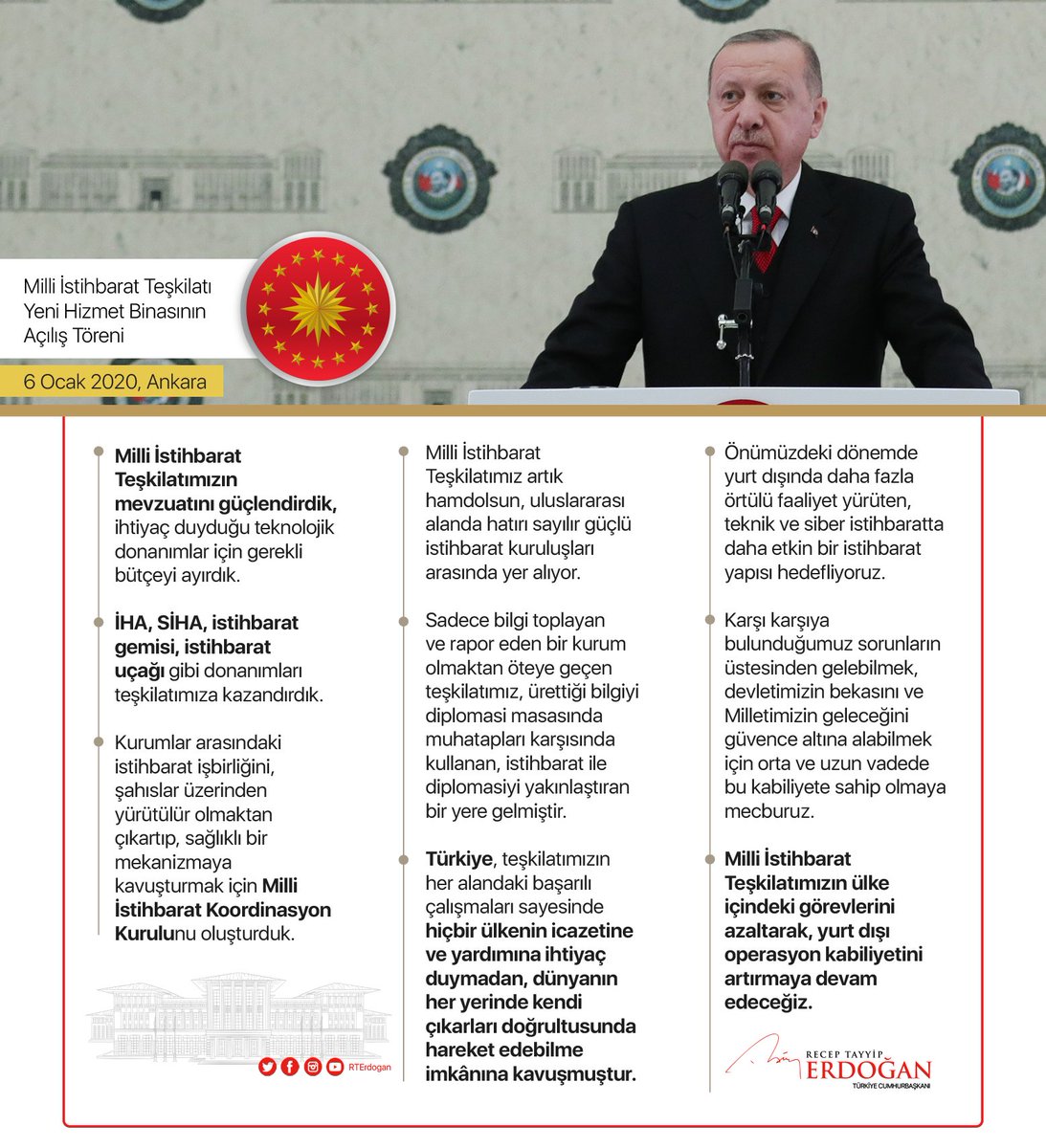 Türkiye, Milli İstihbarat Teşkilatımızın her alandaki başarılı çalışmaları sayesinde hiçbir ülkenin icazetine ve yardımına ihtiyaç duymadan, dünyanın her yerinde kendi çıkarları doğrultusunda hareket edebilme imkânına kavuşmuştur.