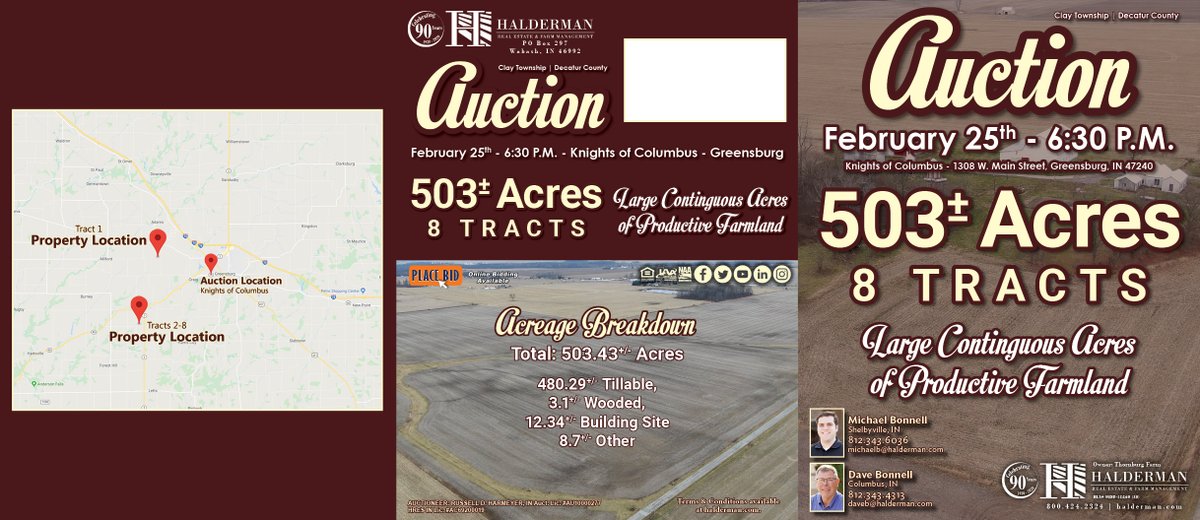 hfmshres's tweet photo. 503.43 acres, large contiguous acres of productive farmland in Decatur Co. IN. For more information on this land auction please visit https://t.co/0DLRmns29y #haldermanauction #haldermancanhelp #land #auctionswork #realestate #decaturcounty https://t.co/9W6V0gQJJN