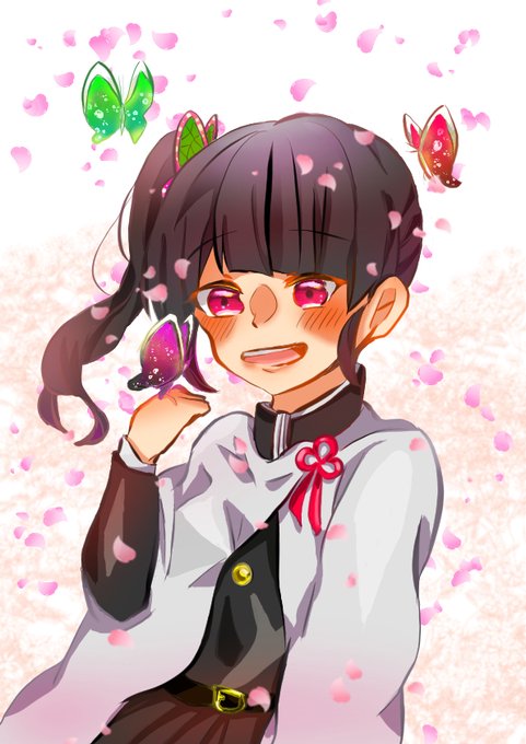 羽歌＠フリーアイコンさんがTwitterに投稿した栗花落カナヲ(鬼滅の刃)のイラスト。