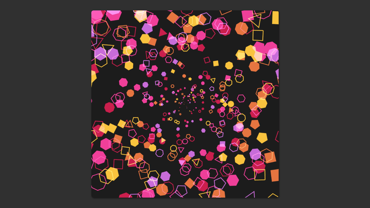 Completely messy polygon vortex. All polygons get sucked into a black hole in the middle of the canvas.