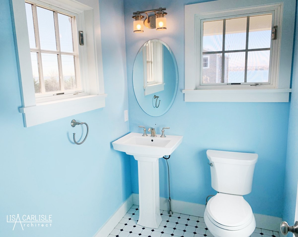 We can't get enough of this coastal, half bathroom. It may be small, but it is gorgeous! 🌊⚓️😍 #RIArchitect #JamestownRI #CoastalLiving #SmallBathroomDesign #WomenInArchitecture @Pella_News