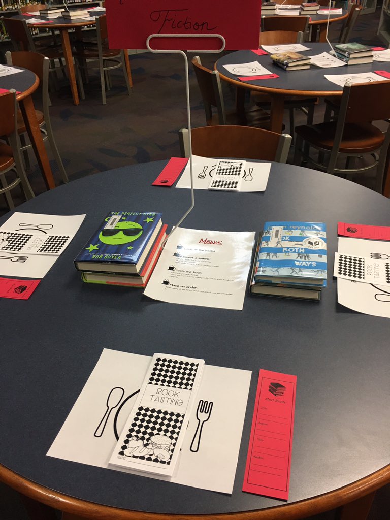 library_rsms's tweet image. Book Tasting at the RSMS library! Happy first day back from winter break! #RSMSrocks #newbooks #whatwedo
