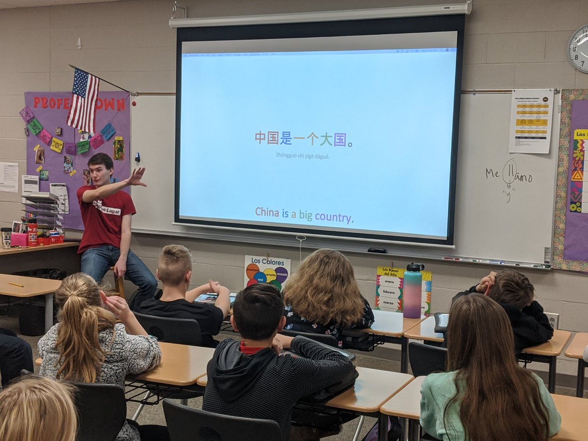 Brown02Profe's tweet photo. @ben_pickert shares his expertise about World Languages. Such cool information! #MCMSMustangs https://t.co/ktyUWExGEd