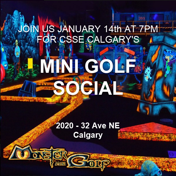 CSSECalgary's tweet photo. Fore! Join us on January 14 for our CSSE Calgary Chapter Social and a round of mini golf for $15 per person. The more, the merrier - kids and non-members are welcome!

To register, please go to: https://t.co/gCpNscixSQ https://t.co/I5srnS4yHm