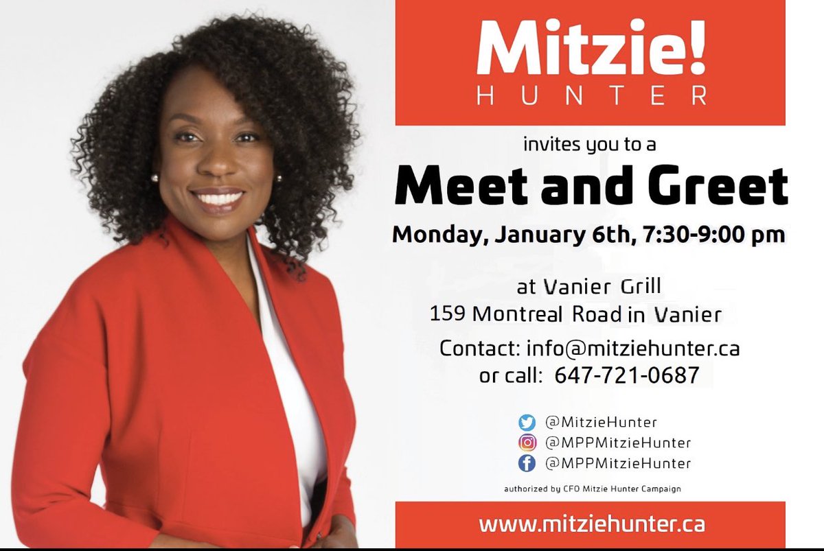 MitzieHunter's tweet photo. Attention Liberals in #Ottawa! Join me this evening for a meet and greet from 730-9pm at the Vanier Grill. Details are below. #StrongLeaderStrongerFuture #onpoli #olpldr https://t.co/JapWgrS1O5