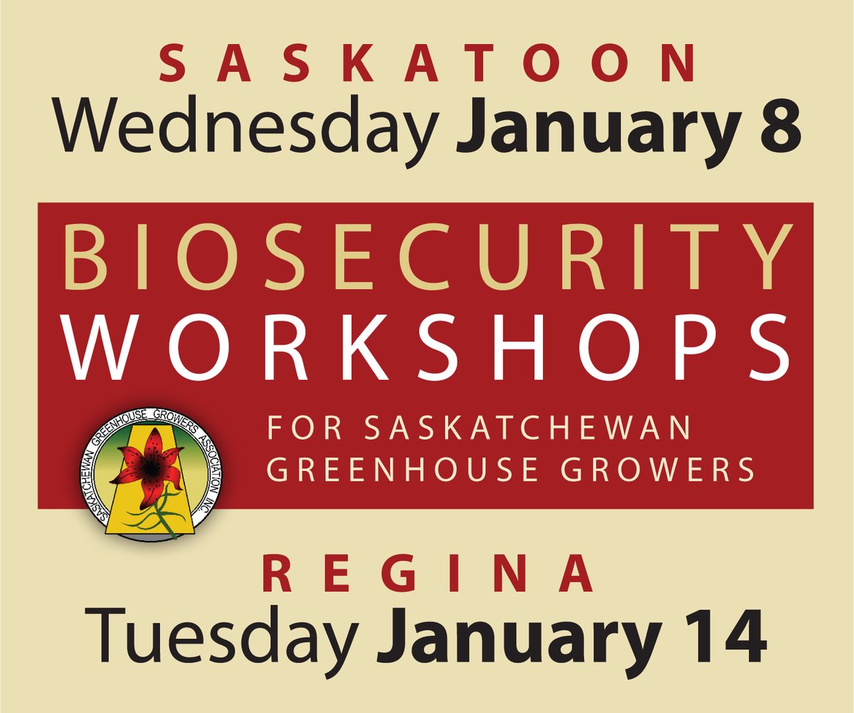 Biosecurity helps protect your farm, your customers and your industry - and is your responsibility.  
ONLY 2 DAYS until the first SGGA Biosecurity Workshop - register TODAY for only $20!
saskgreenhouses.com/wp-content/upl…
saskgreenhouses.com